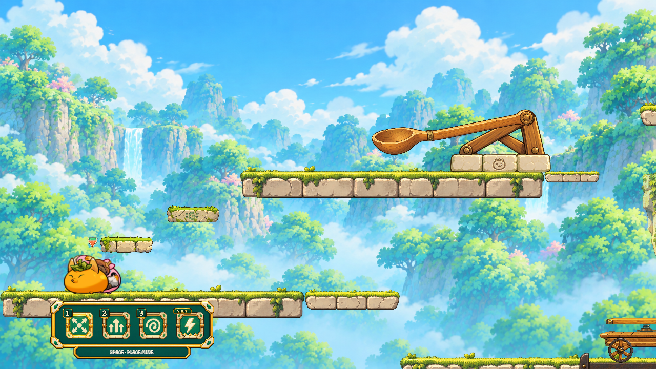Actual WILDLEAP gameplay: stone platforms, racers and the catapult route